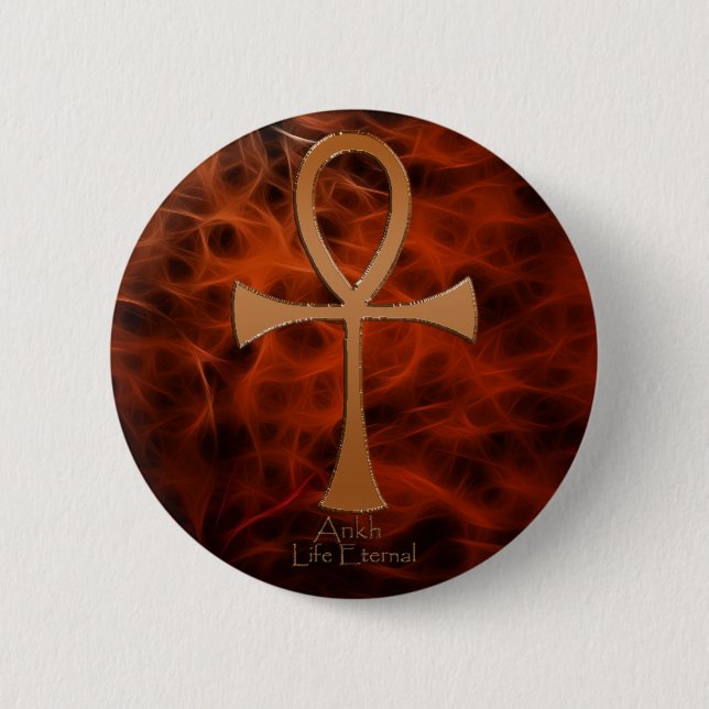 Egyptian Copper-effect Red Fractal ANKH Buttons (Front)
