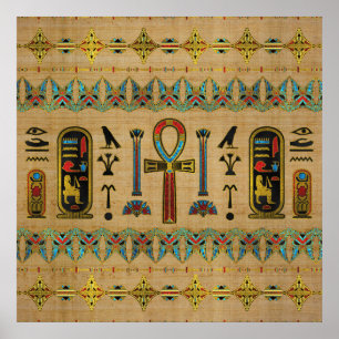Egyptian Cross - Ankh Ornament on papyrus Poster