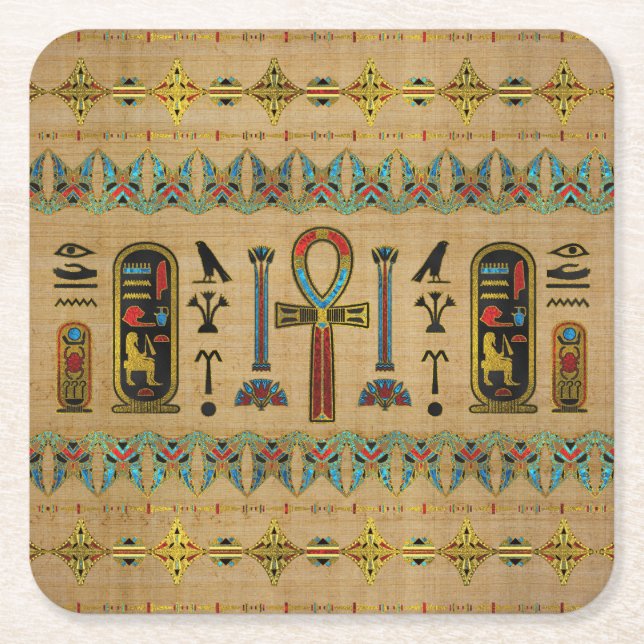 Egyptian Cross - Ankh Ornament on papyrus Square Paper Coaster (Front)