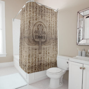 Egyptian Cross - Ankh - Wooden Texture Shower Curtain