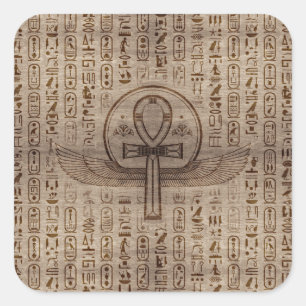 Egyptian Cross - Ankh - Wooden Texture Square Sticker