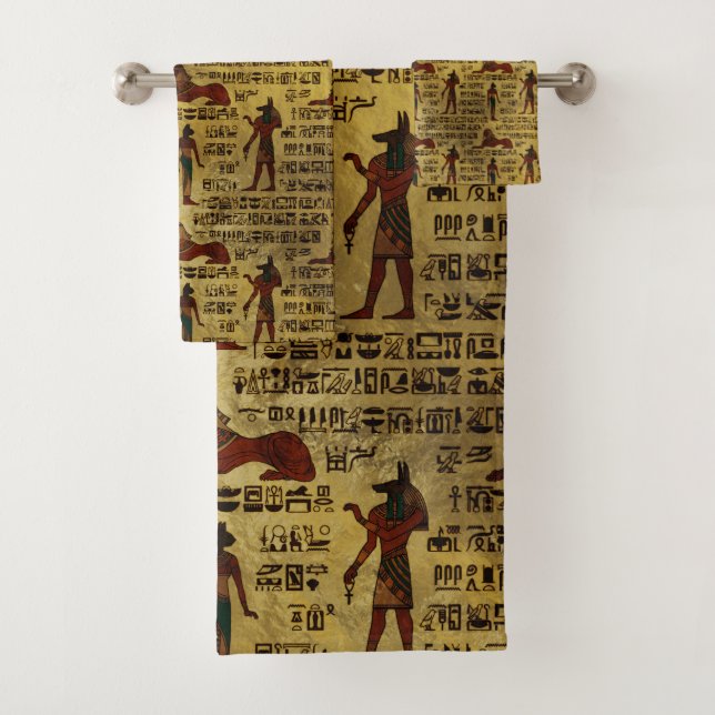 Egyptian Decorative hieroglyphics Pattern Bath Towel Set (Insitu)