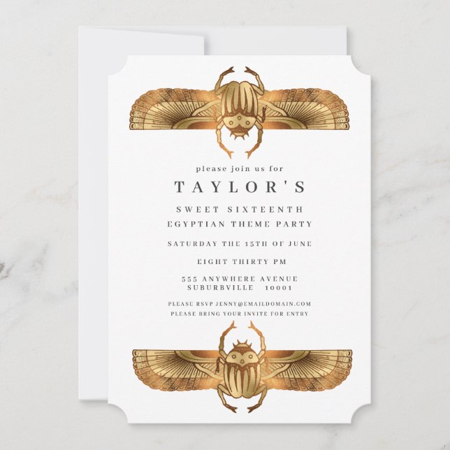 Egyptian Egypt Gold Scarab Birthday Party Invitation (Front)