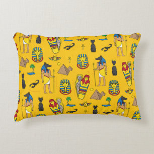 Egyptian elements, Anubis, pyramids pattern. Decorative Cushion