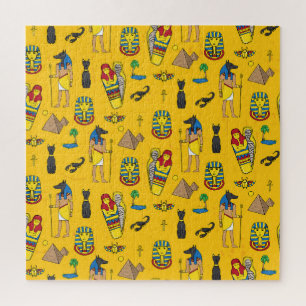 Egyptian elements, Anubis, pyramids pattern. Jigsaw Puzzle