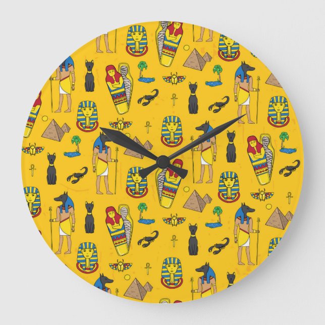 Egyptian elements, Anubis, pyramids pattern. Large Clock (Front)