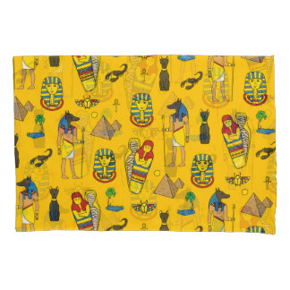 Egyptian elements, Anubis, pyramids pattern. Pillowcase