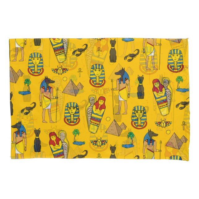 Egyptian elements, Anubis, pyramids pattern. Pillowcase (Front)