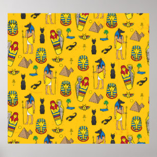 Egyptian elements, Anubis, pyramids pattern. Poster