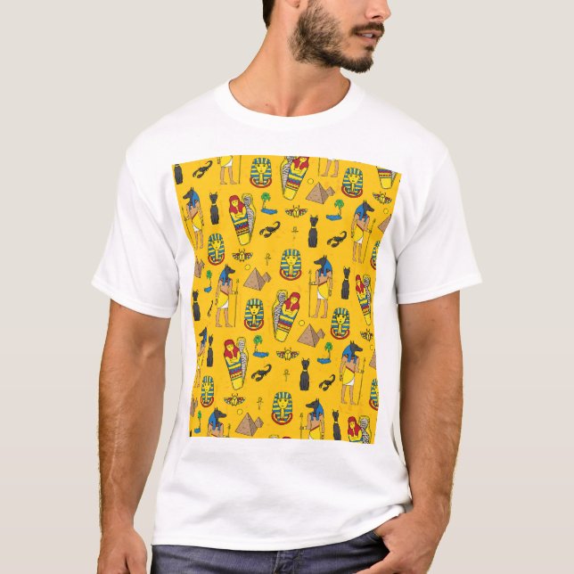 Egyptian elements, Anubis, pyramids pattern. T-Shirt (Front)