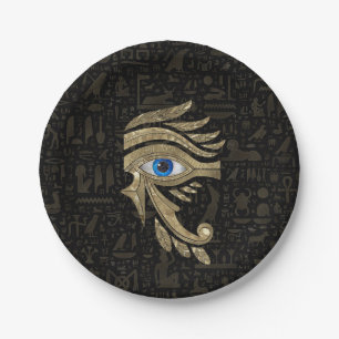 Egyptian Eye of Horus - Black and Gold Paper Plate