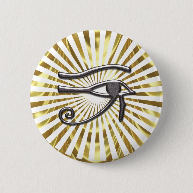 Egyptian Eye of Horus Gold and Black 6 Cm Round Badge (Front)