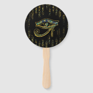 Egyptian Eye of Horus  on hieroglyphics and marble Hand Fan