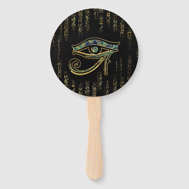 Egyptian Eye of Horus  on hieroglyphics and marble Hand Fan (Front)