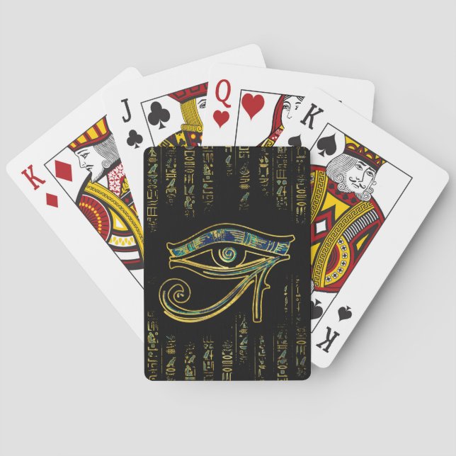 Egyptian Eye of Horus  on hieroglyphics and marble Playing Cards (Back)