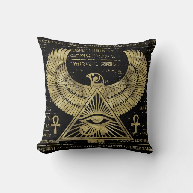 Egyptian Eye of Horus - Wadjet Gold and Black Cushion (Front)