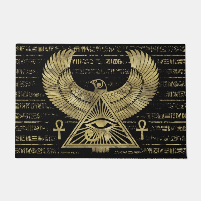 Egyptian Eye of Horus - Wadjet Gold and Black Doormat (Front)