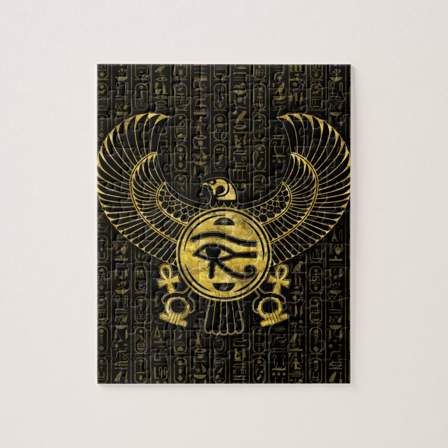 Egyptian Eye of Horus - Wadjet Gold and Black Jigsaw Puzzle (Vertical)