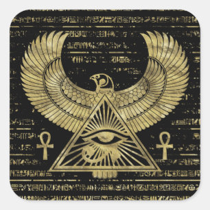 Egyptian Eye of Horus - Wadjet Gold and Black Square Sticker