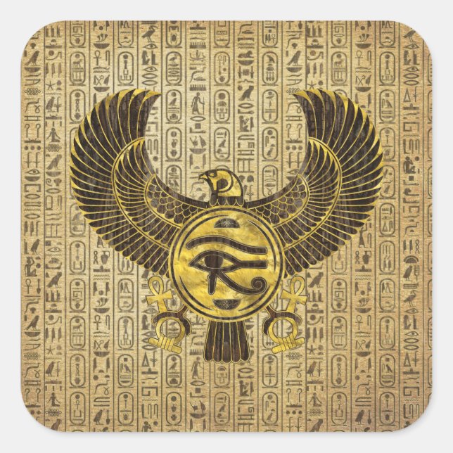 Egyptian Eye of Horus - Wadjet Gold and Wood Square Sticker (Front)