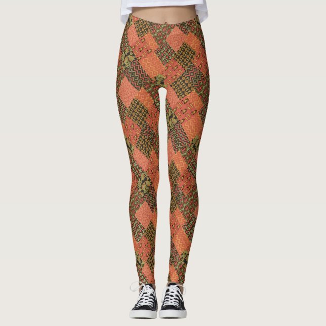 Egyptian Faux Patchwork Pattern to Customise Leggings (Front)