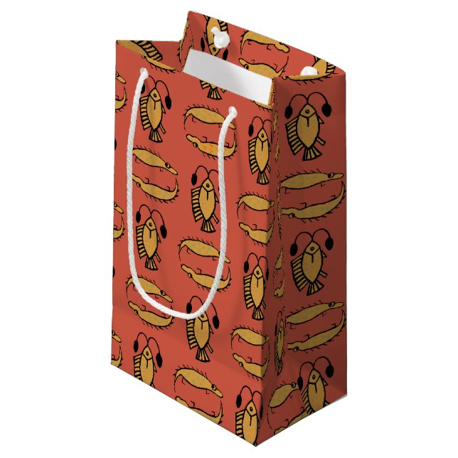 Egyptian Fish, Crocodile on Red Small Gift Bag (Front Angled)