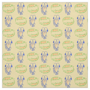 Egyptian Fish, Crocodile on Yellow Fabric