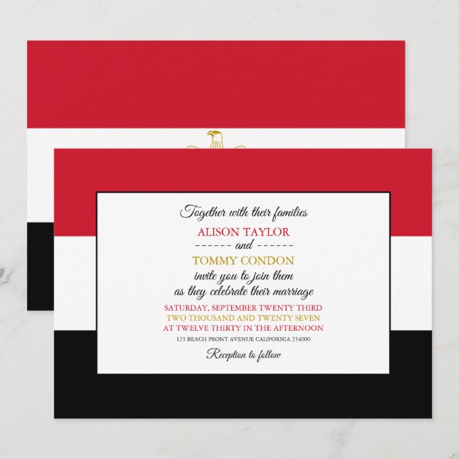 Egyptian Flag, Flag of Egypt Wedding Invitation (Front/Back)