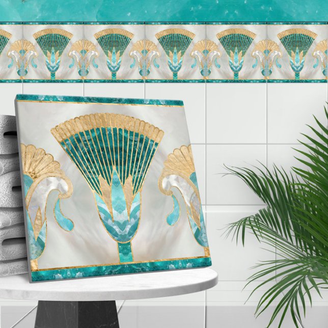 Egyptian Floral Border - Aquamarine and Gold Tile (Creator Uploaded)