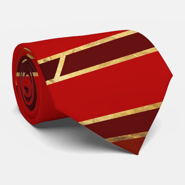 Egyptian Geometric Art Deco Red and Gold Tie (Rolled)