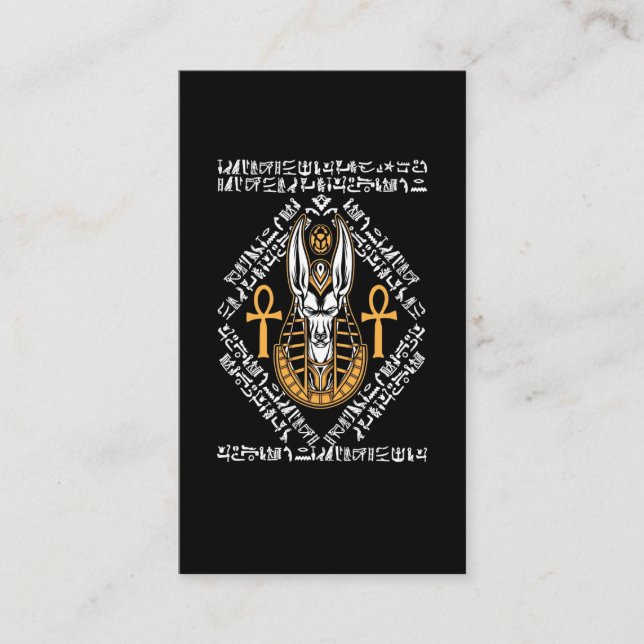 Egyptian God Anubis Ankh Egypt Hieroglyphs Business Card (Front)