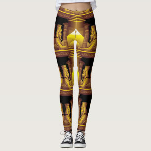 Egyptian Goddess, Gold on Black Temple Leggings