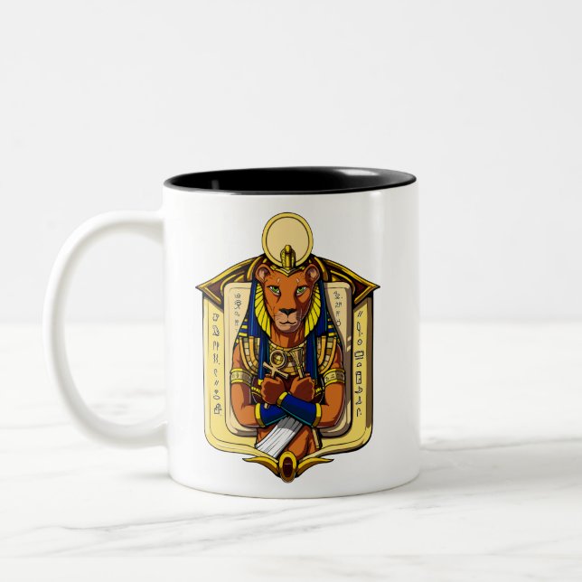 Egyptian Goddess Lioness Sekhmet God Bastet Two-Tone Coffee Mug (Left)