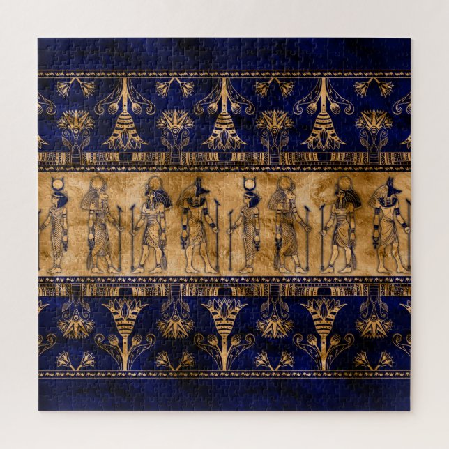 Egyptian Gods and Ornamental border -blue gold Jigsaw Puzzle (Vertical)