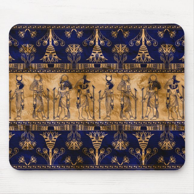 Egyptian Gods and Ornamental border -blue gold Mouse Mat (Front)