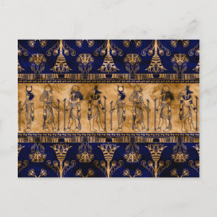 Egyptian Gods and Ornamental border -blue gold Postcard