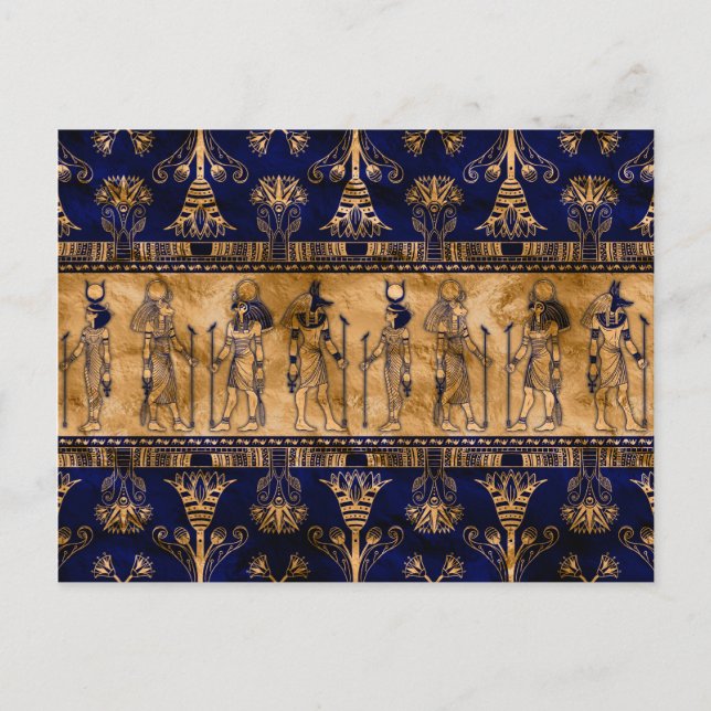 Egyptian Gods and Ornamental border -blue gold Postcard (Front)