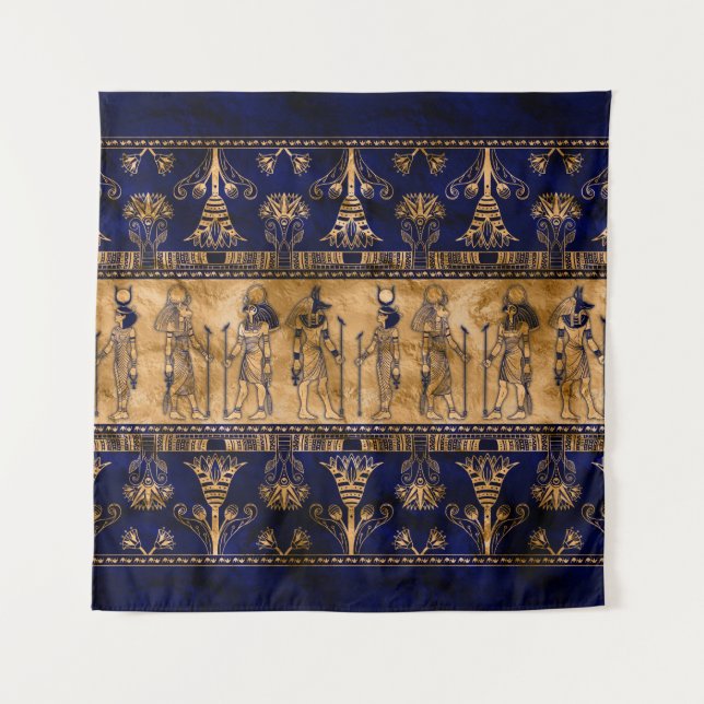 Egyptian Gods and Ornamental border -blue gold Tapestry (Front)