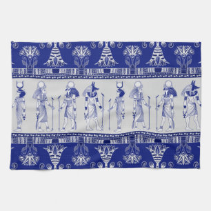 Egyptian Gods and Ornamental border - blue grey Tea Towel