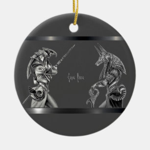 Egyptian Gods on Grey Ceramic Tree Decoration