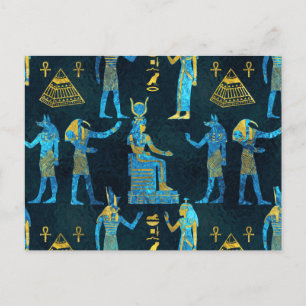Egyptian  Gold and blue glass pattern Postcard