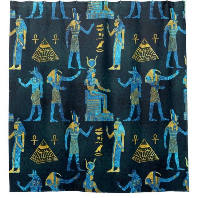 Egyptian  Gold and blue glass pattern Shower Curtain (Front)