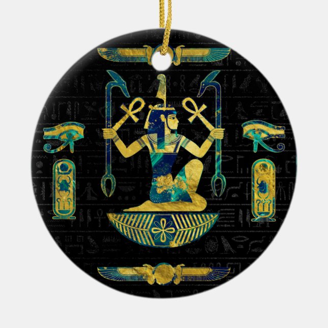 Egyptian  Gold and Blue Marble Ornament (Front)