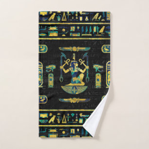 Egyptian  Gold and Blue Marble Ornament Bath Towel Set