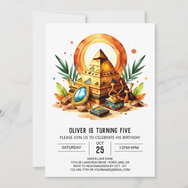  Egyptian Gold Boho Pyramids Birthday Invitation (Front)