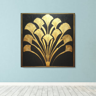 Egyptian Gold Hieroglyph Flower Art Deco Style Canvas Print