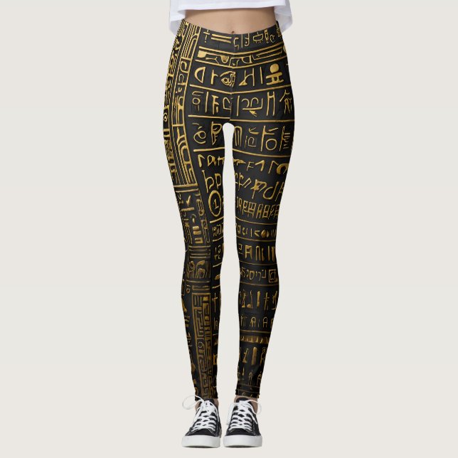 Egyptian Gold Hieroglyphic Leggings (Front)