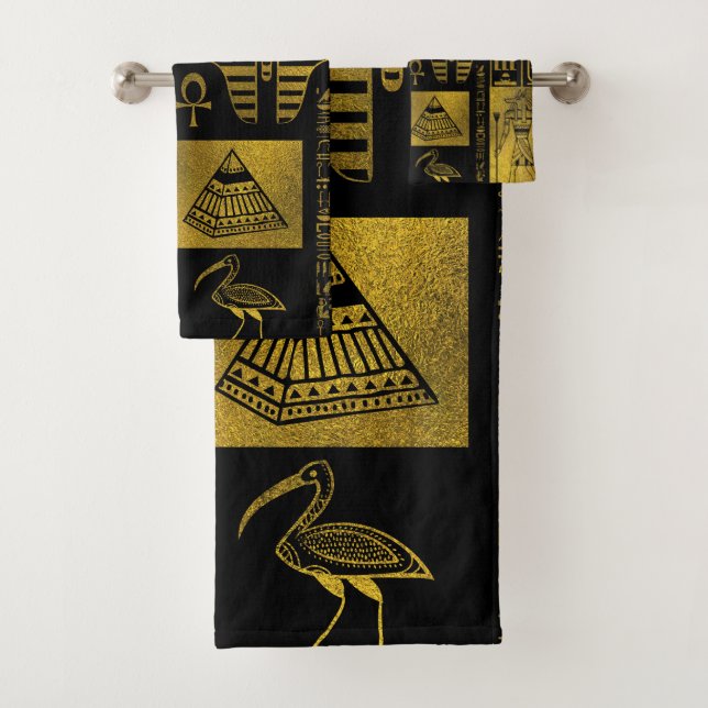 Egyptian  Gold hieroglyphs and symbols collage Bath Towel Set (Insitu)