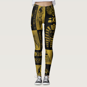 Egyptian  Gold hieroglyphs and symbols collage Leggings