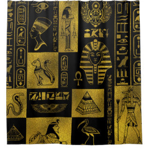 Egyptian  Gold hieroglyphs and symbols collage Shower Curtain